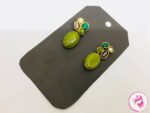 Handmade-Wire-Wrapped Lime Stone/Beaded Earring