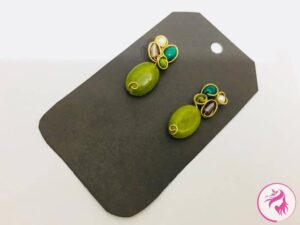 Handmade-Wire-Wrapped Lime Stone/Beaded Earring