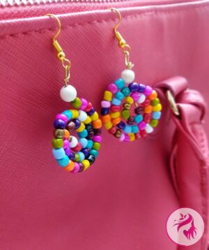 Handmade-Wire-Wrapped Multi-color Beaded Earring