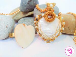 Handmade Wire-Wrapped Cream-Heart Pendant
